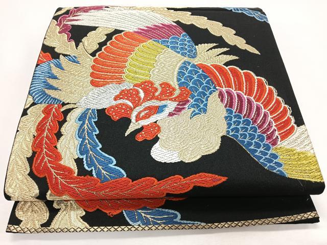 平和屋着物◎六通柄袋帯　唐織　鳳凰　黒地　金銀糸　正絹　逸品　CABL1808nb