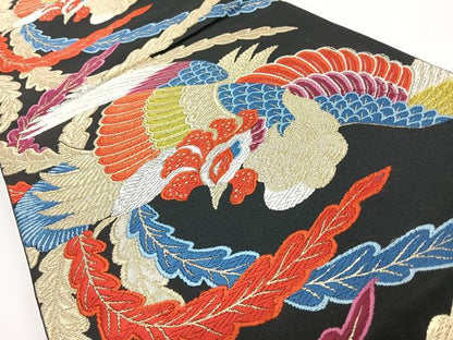 平和屋着物◎六通柄袋帯　唐織　鳳凰　黒地　金銀糸　正絹　逸品　CABL1808nb