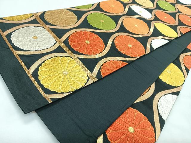 平和屋着物◎六通柄袋帯　唐織　立涌舞花文　黒地　金糸　正絹　逸品　CABL1812nb