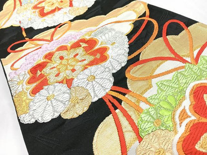 平和屋着物◎六通柄袋帯　唐織　雲上大華文　黒地　金銀糸　正絹　逸品　CABL1814nb