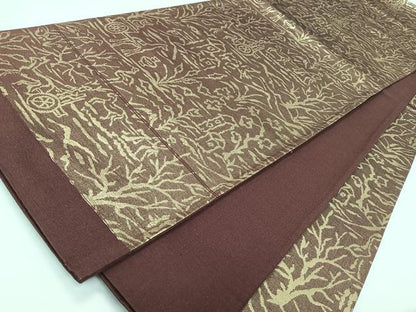 平和屋着物◎六通柄袋帯　風景文　金糸　正絹　逸品　CABL1817nb