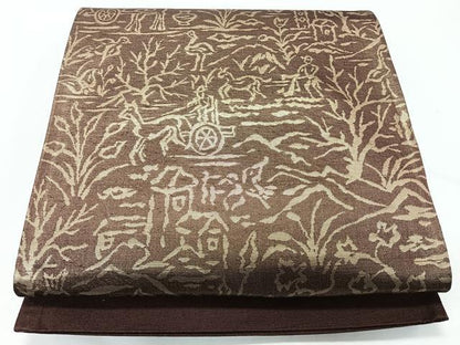 平和屋着物◎六通柄袋帯　風景文　金糸　正絹　逸品　CABL1817nb