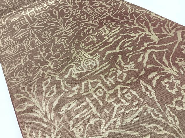 平和屋着物◎六通柄袋帯　風景文　金糸　正絹　逸品　CABL1817nb