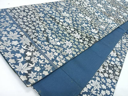 平和屋着物◎六通柄袋帯　草花文　銀糸　正絹　逸品　CABL1819nb