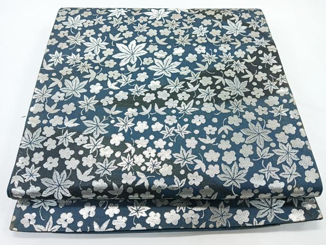 平和屋着物◎六通柄袋帯　草花文　銀糸　正絹　逸品　CABL1819nb