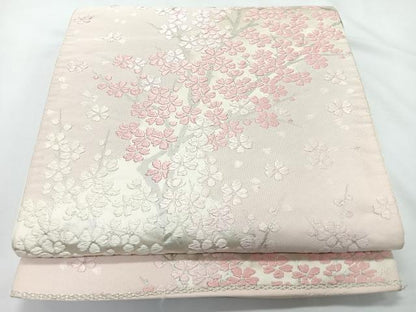 平和屋着物◎六通柄袋帯　唐織　舞桜文　銀糸　正絹　逸品　CABL1822nb