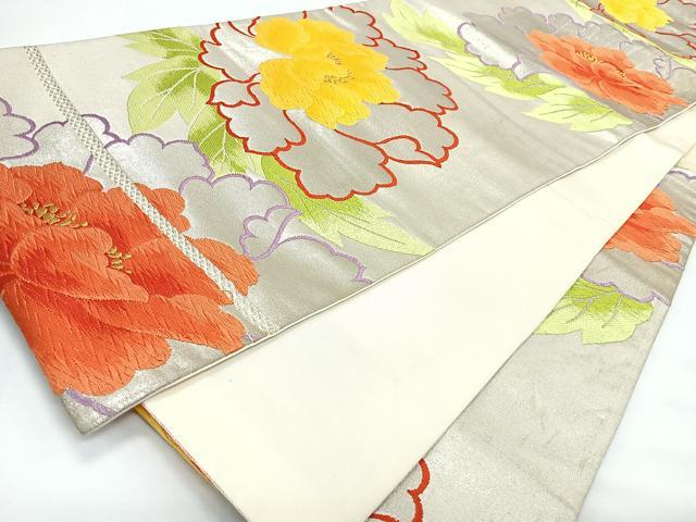 平和屋着物◎六通柄袋帯　唐織　牡丹　金銀糸　正絹　逸品　CABL1825nb