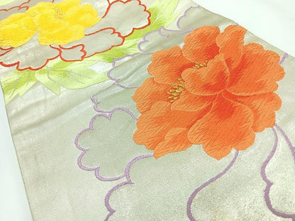 平和屋着物◎六通柄袋帯　唐織　牡丹　金銀糸　正絹　逸品　CABL1825nb