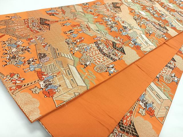 平和屋着物◎六通柄袋帯　人物風景文　金糸　正絹　逸品　CABL1828nb
