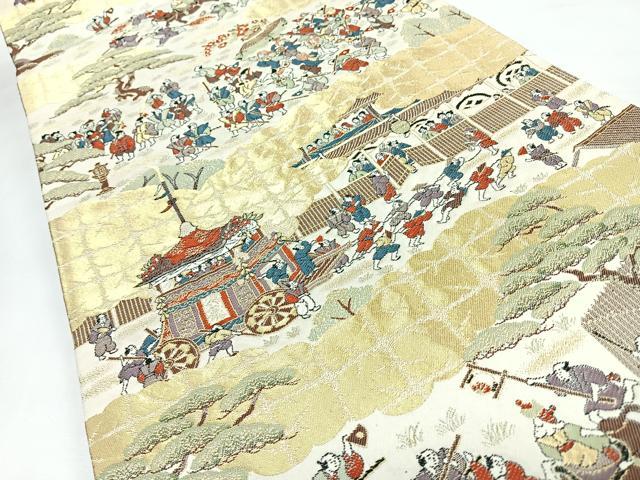 平和屋着物◎六通柄袋帯　人物風景文　金糸　正絹　逸品　CABL1832nb