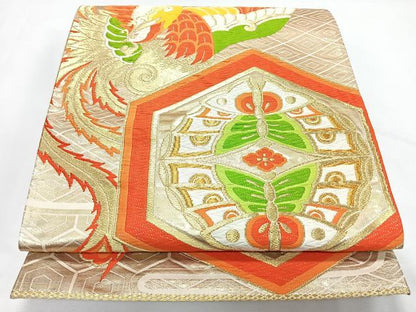 平和屋着物◎六通柄袋帯　唐織　亀甲舞蝶鳳凰文　金糸　正絹　逸品　CABL1834nb