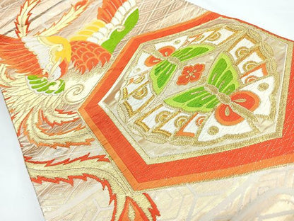 平和屋着物◎六通柄袋帯　唐織　亀甲舞蝶鳳凰文　金糸　正絹　逸品　CABL1834nb