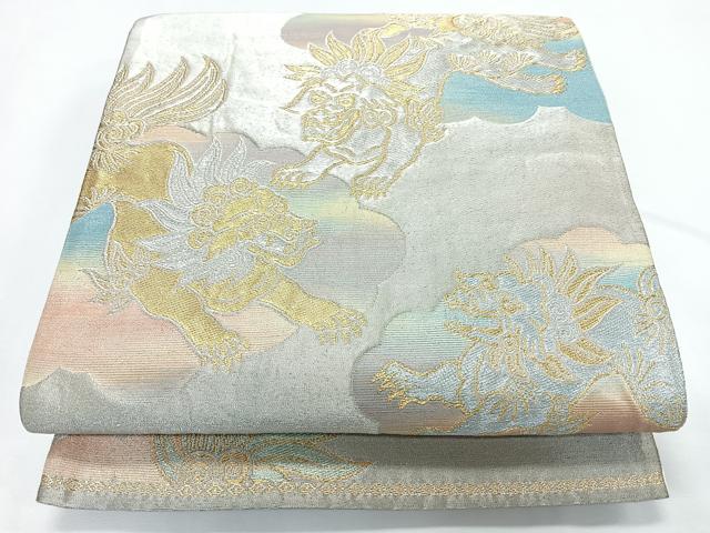 平和屋着物◎六通柄袋帯　雲取り唐獅子文　金銀糸　正絹　逸品　CABL1838nb