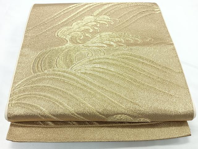 平和屋着物◎六通柄袋帯　立波文　金糸　正絹　逸品　CABL1839nb