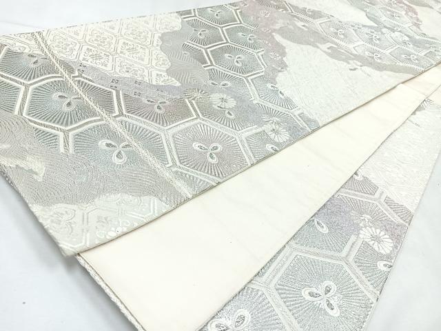 平和屋着物◎六通柄袋帯　唐織　道長亀甲花文　銀糸　正絹　逸品　CABL1844nb
