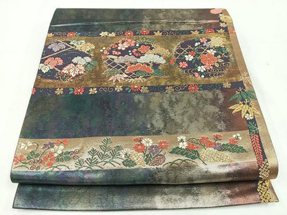 平和屋着物◎六通柄袋帯　唐織　花唐草文　松竹梅　金銀糸　正絹　逸品　CABL1847nb