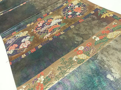 平和屋着物◎六通柄袋帯　唐織　花唐草文　松竹梅　金銀糸　正絹　逸品　CABL1847nb