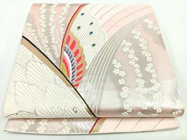 平和屋着物◎六通柄袋帯　唐織　花蝶文　金銀糸　正絹　逸品　CABL1848nb