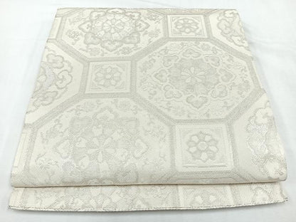 平和屋着物◎六通柄袋帯　名物裂類錦文　銀糸　正絹　逸品　CABL1849nb