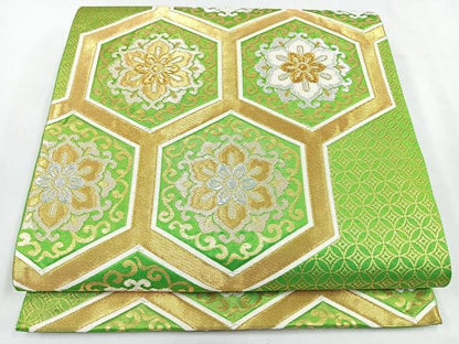 平和屋着物◎六通柄袋帯　亀甲更紗花唐草文　金銀糸　正絹　逸品　CABL1850nb