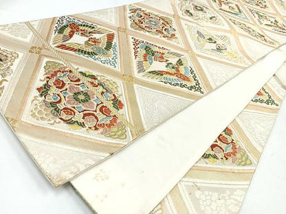 平和屋着物◎六通柄袋帯　唐織　向かい鳥正倉院花文　金銀糸　正絹　逸品　CABL1851nb