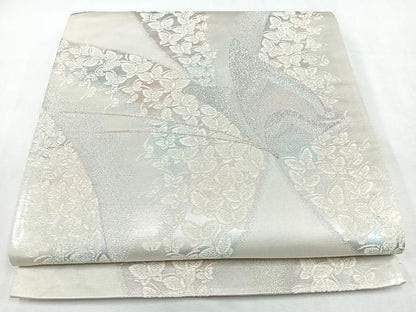 平和屋着物◎六通柄袋帯　舞蝶文　銀糸　正絹　逸品　CABL1859nb