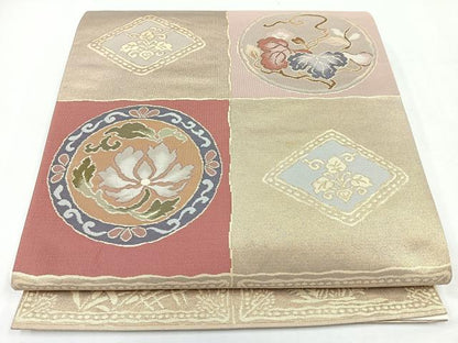 平和屋着物◎六通柄袋帯　草花丸文　正絹　逸品　CABL1861nb