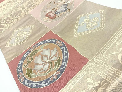平和屋着物◎六通柄袋帯　草花丸文　正絹　逸品　CABL1861nb