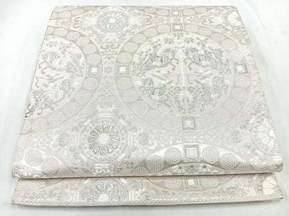 平和屋着物◎両面　全通柄　本袋帯　狩猟丸文　銀糸　正絹　逸品　CABL1862nb