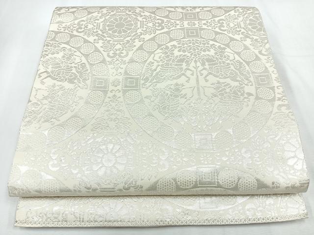 平和屋着物◎両面　全通柄　本袋帯　狩猟丸文　銀糸　正絹　逸品　CABL1862nb