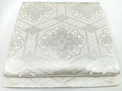 平和屋着物◎両面　全通柄袋帯　亀甲更紗花文　銀糸　正絹　逸品　CABL1863nb
