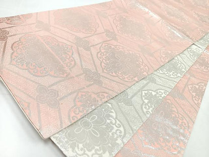 平和屋着物◎両面　全通柄袋帯　亀甲更紗花文　銀糸　正絹　逸品　CABL1863nb