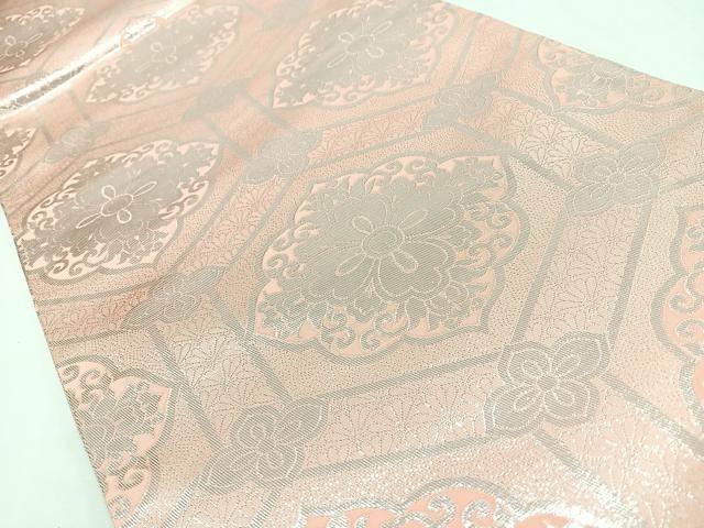平和屋着物◎両面　全通柄袋帯　亀甲更紗花文　銀糸　正絹　逸品　CABL1863nb