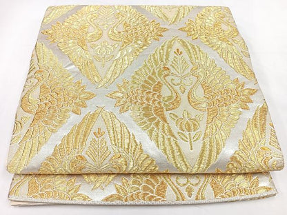平和屋着物◎六通柄袋帯　唐織　向かい鳥鶴文　金銀糸　正絹　逸品　CABL1869nb