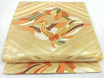 平和屋着物◎六通柄袋帯　唐織　向かい鳳凰文　金糸　正絹　逸品　CABL1870nb