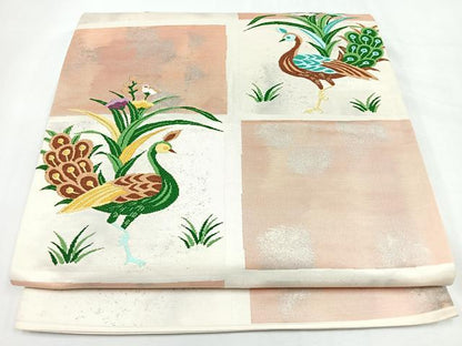 平和屋着物◎西陣　六通柄袋帯　孔雀草花文　金銀糸　正絹　逸品　CABL1871nb
