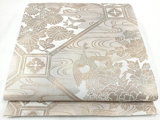 平和屋着物◎六通柄袋帯　蜀江流水花鳥文　鶴　金銀糸　正絹　逸品　CABL1873nb