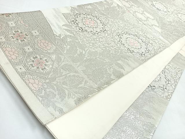 平和屋着物◎六通柄袋帯　地紙正倉院草花文　プラチナ二重箔　正絹　逸品　CABL1874nb