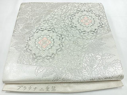 平和屋着物◎六通柄袋帯　地紙正倉院草花文　プラチナ二重箔　正絹　逸品　CABL1874nb