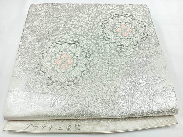 平和屋着物◎六通柄袋帯　地紙正倉院草花文　プラチナ二重箔　正絹　逸品　CABL1874nb