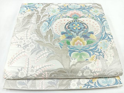 平和屋着物◎六通柄袋帯　唐織　王朝鏡裏　銀糸　正絹　逸品　CABL1875nb