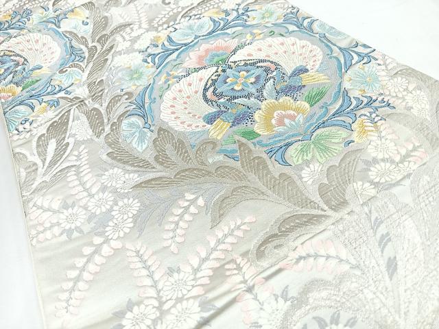 平和屋着物◎六通柄袋帯　唐織　王朝鏡裏　銀糸　正絹　逸品　CABL1875nb