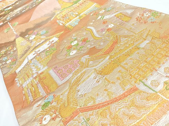 平和屋着物◎六通柄袋帯　風景文　金銀糸　正絹　逸品　CABL1883nb