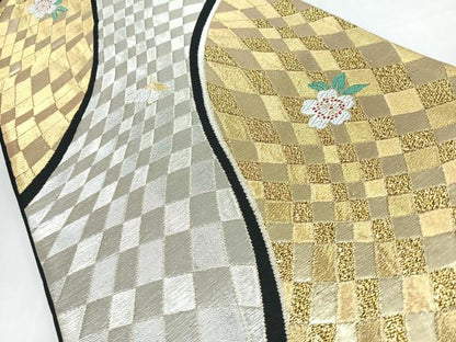 平和屋着物◎六通柄袋帯　舞桜　黒地　金銀糸　正絹　逸品　CABL1885nb