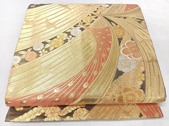 平和屋着物◎六通柄袋帯　花鳥文　金糸　正絹　逸品　CABL1891nb
