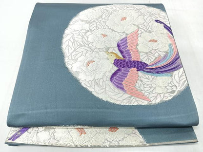 平和屋着物◎六通柄袋帯　唐織　推朱花鳥文　金銀糸　正絹　逸品　CABL1892nb