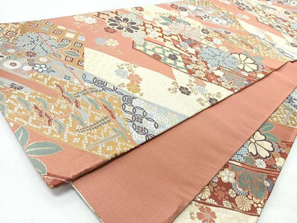 平和屋着物◎六通柄袋帯　花唐草吉祥文　金糸　正絹　逸品　CABL1893nb