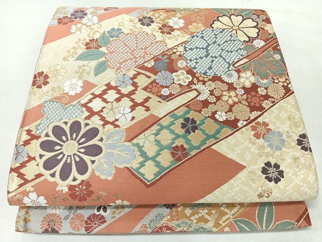 平和屋着物◎六通柄袋帯　花唐草吉祥文　金糸　正絹　逸品　CABL1893nb