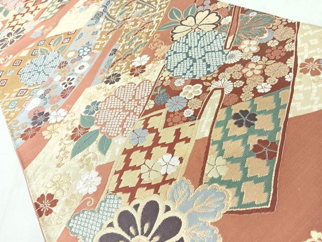 平和屋着物◎六通柄袋帯　花唐草吉祥文　金糸　正絹　逸品　CABL1893nb