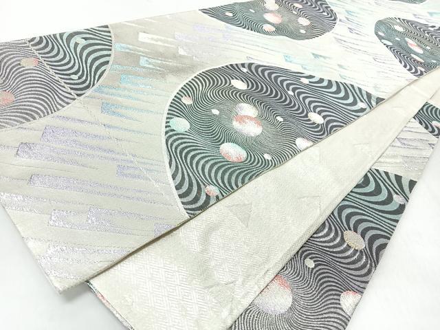 平和屋着物◎六通柄袋帯　長岡秀星　幾何学文　銀糸　正絹　逸品　CABL1901nb